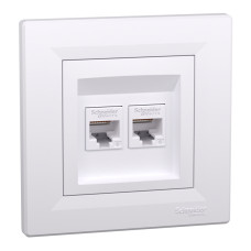 Розетка комп’ютерна подвійна 2×RJ45 UTP Cat 6 з рамкою Schneider Electric Asfora, біла