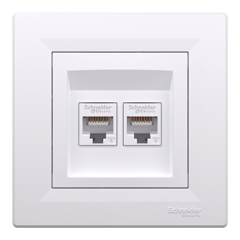 Розетка комп’ютерна подвійна 2×RJ45 UTP Cat 6 з рамкою Schneider Electric Asfora, біла