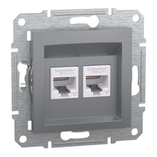 Розетка комп’ютерна подвійна 2×RJ45 UTP Cat 6 без рамки Schneider Electric Asfora, сталь