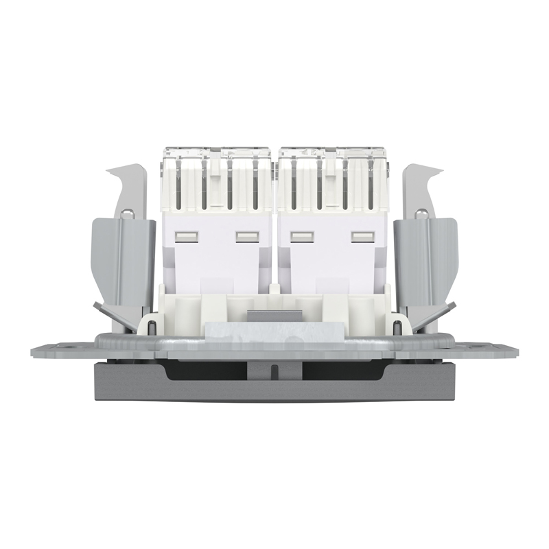 Розетка комп’ютерна подвійна 2×RJ45 UTP Cat 6 без рамки Schneider Electric Asfora, сталь