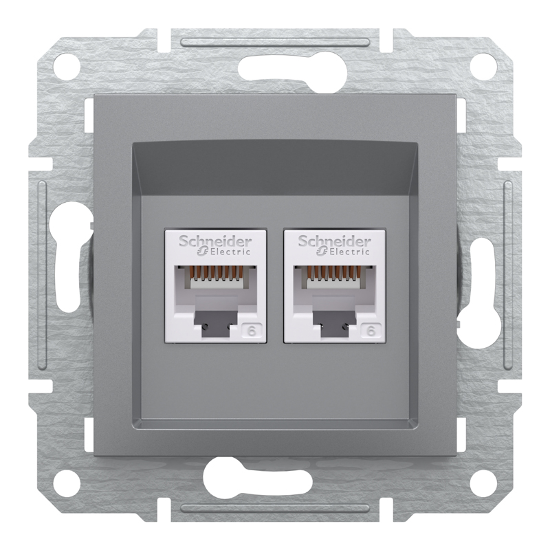 Розетка комп’ютерна подвійна 2×RJ45 UTP Cat 6 без рамки Schneider Electric Asfora, сталь