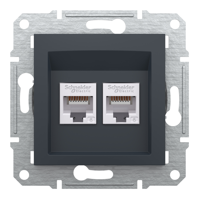 Розетка комп’ютерна подвійна 2×RJ45 UTP Cat 6 без рамки Schneider Electric Asfora, антрацит