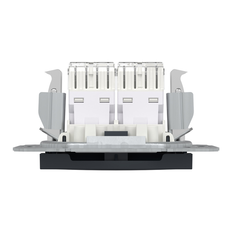 Розетка комп’ютерна подвійна 2×RJ45 UTP Cat 6 без рамки Schneider Electric Asfora, антрацит