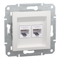 Розетка комп’ютерна подвійна 2×RJ45 UTP Cat 6 без рамки Schneider Electric Asfora, біла