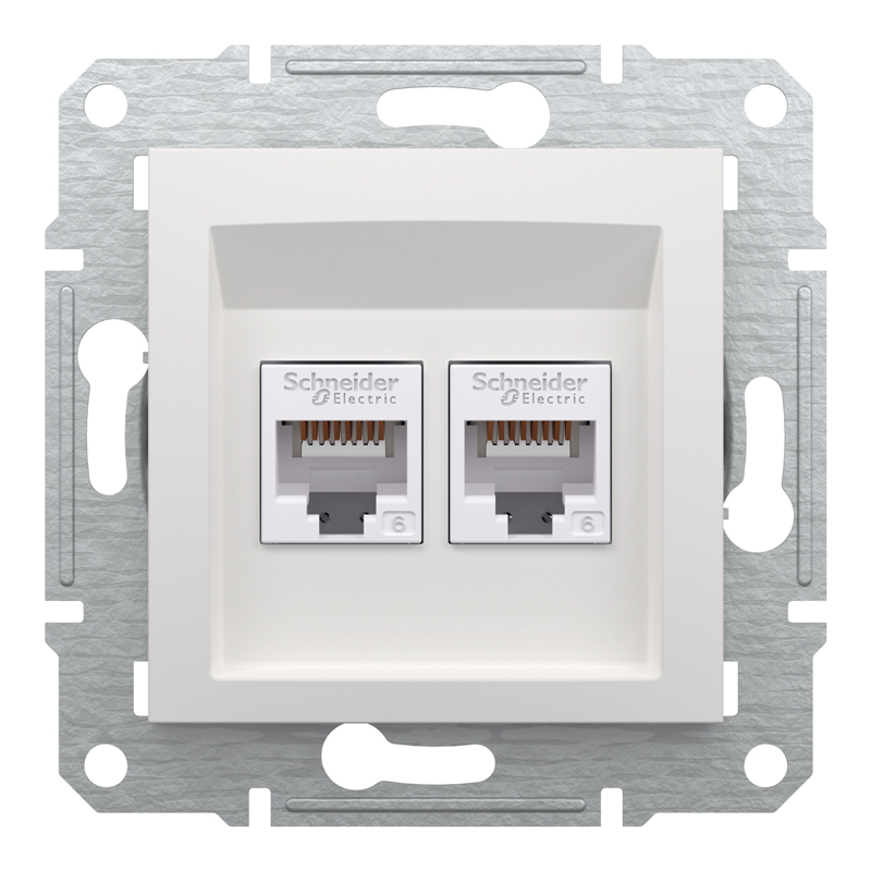 Розетка комп’ютерна подвійна 2×RJ45 UTP Cat 6 без рамки Schneider Electric Asfora, біла
