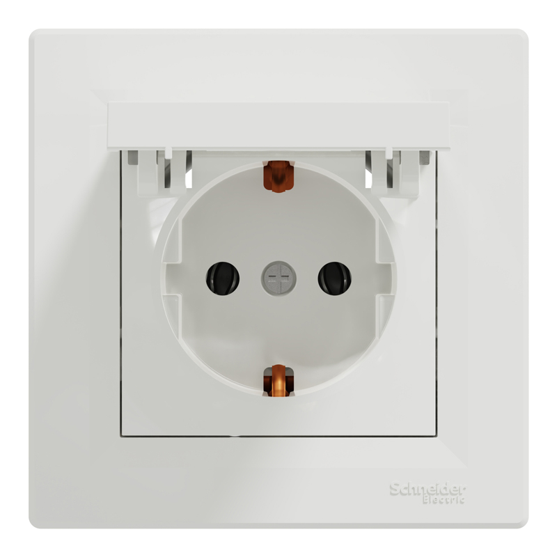 Розетка із заземленням, кришкою та рамкою Schneider Electric Asfora, біла