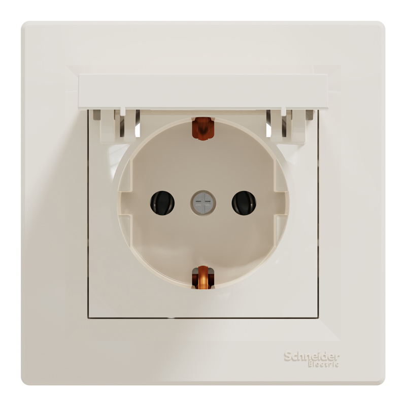 Розетка із заземленням, кришкою та рамкою Schneider Electric Asfora, кремова