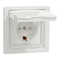 Розетка IP44 із заземленням, кришкою, захисними шторками та рамкою Schneider Electric Asfora, біла