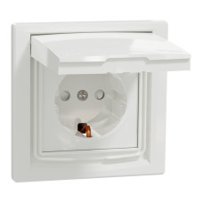Розетка IP44 із заземленням, кришкою, захисними шторками та рамкою Schneider Electric Asfora, біла