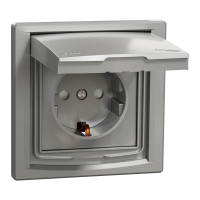 Розетка IP44 із заземленням, кришкою, захисними шторками та рамкою Schneider Electric Asfora, алюміній