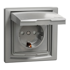 Розетка IP44 із заземленням, кришкою, захисними шторками та рамкою Schneider Electric Asfora, алюміній