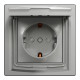 Розетка IP44 із заземленням, кришкою, захисними шторками та рамкою Schneider Electric Asfora, алюміній