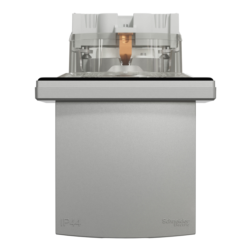 Розетка IP44 із заземленням, кришкою, захисними шторками та рамкою Schneider Electric Asfora, алюміній