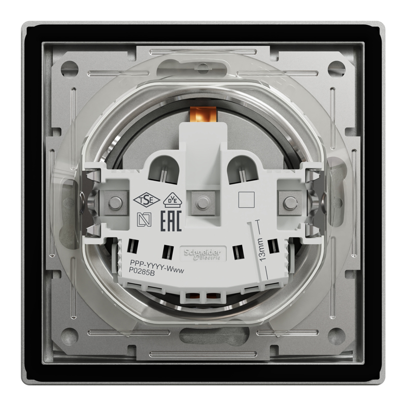 Розетка IP44 із заземленням, кришкою, захисними шторками та рамкою Schneider Electric Asfora, алюміній
