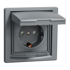 Розетка IP44 із заземленням, кришкою, захисними шторками та рамкою Schneider Electric Asfora, сталь