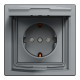 Розетка IP44 із заземленням, кришкою, захисними шторками та рамкою Schneider Electric Asfora, сталь