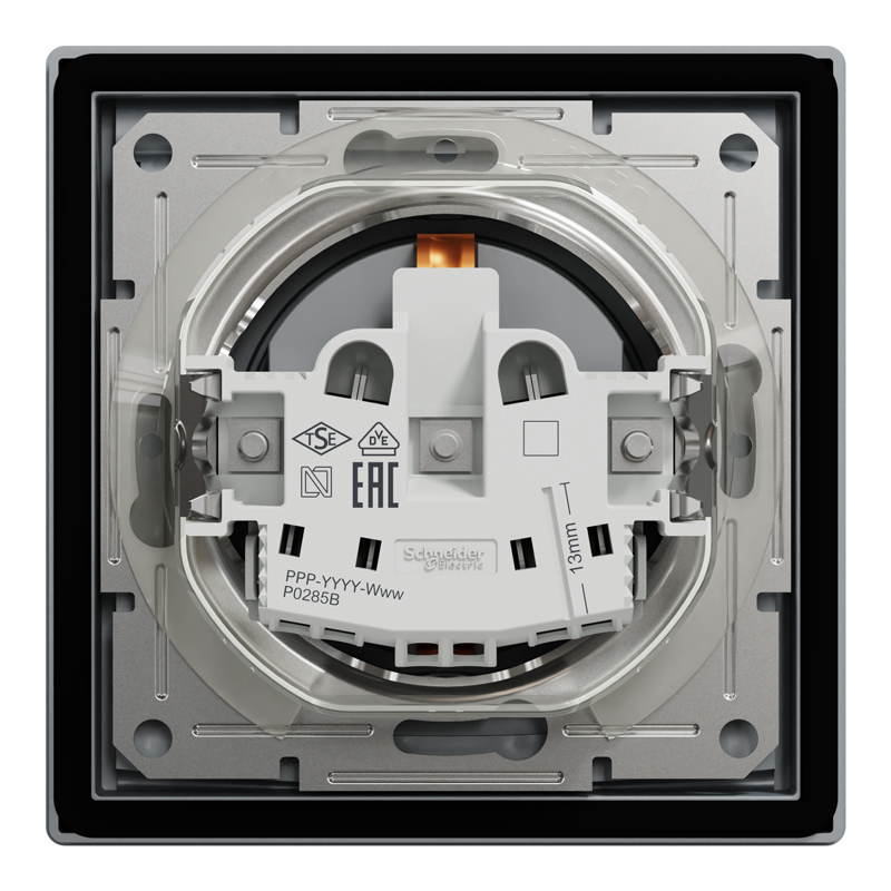Розетка IP44 із заземленням, кришкою, захисними шторками та рамкою Schneider Electric Asfora, сталь