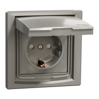 Розетка IP44 із заземленням, кришкою, захисними шторками та рамкою Schneider Electric Asfora, бронза