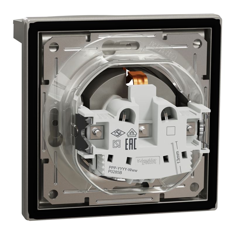 Розетка IP44 із заземленням, кришкою, захисними шторками та рамкою Schneider Electric Asfora, бронза