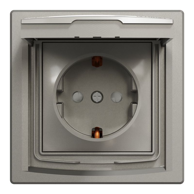 Розетка IP44 із заземленням, кришкою, захисними шторками та рамкою Schneider Electric Asfora, бронза