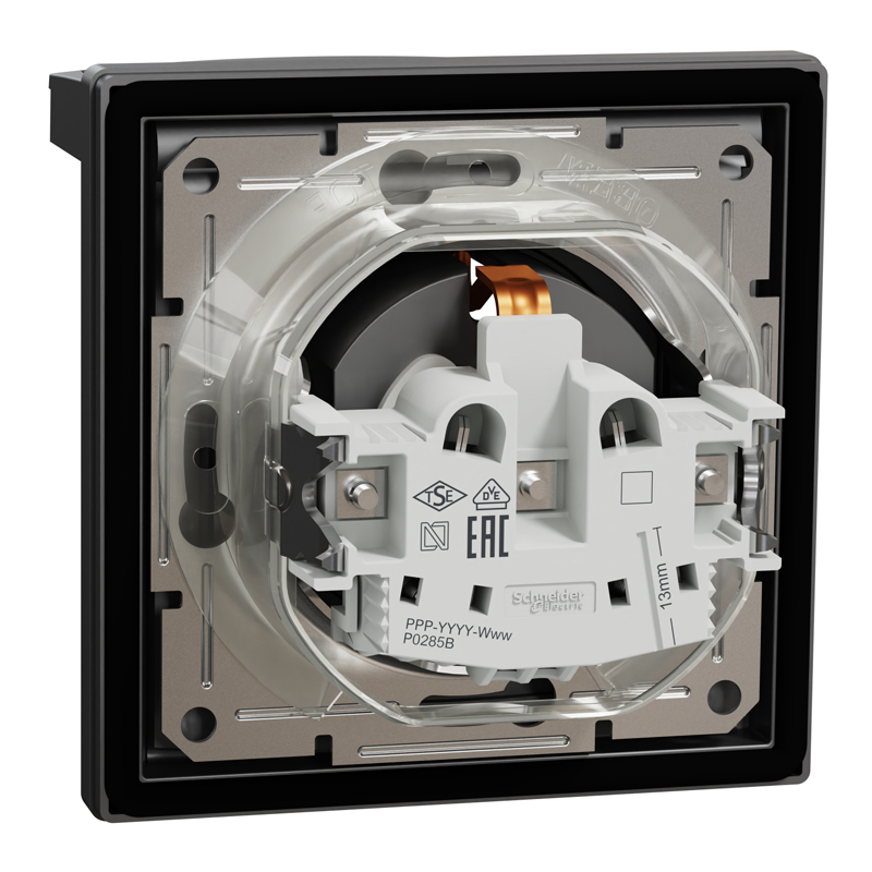 Розетка IP44 із заземленням, кришкою, захисними шторками та рамкою Schneider Electric Asfora, антрацит