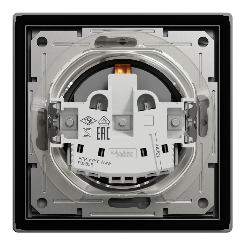 Розетка IP44 із заземленням, кришкою, захисними шторками та рамкою Schneider Electric Asfora, антрацит