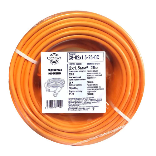 Подовжувач ПВС Папа-Мама 2*1,5 мм2 25 метрів