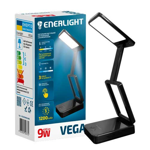 Лампа настольная LED с аккумулятором ENERLIGHT VEGA черная