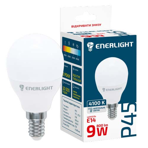 Лампа светодиодная ENERLIGHT P45 9Вт 4100K E14
