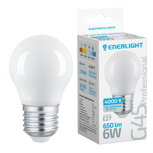 Лампа світлодіодна ENERLIGHT G45 6ВТ 4100K E27 Professional