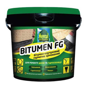 Герметик битумно-каучуковый армированный фиброволокном HERCUL BITUMEN FG 1 кг черный 