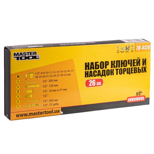 Набор насадок торцевых 1/2" 26шт CrV50BV30 MASTERTOOL PROFI