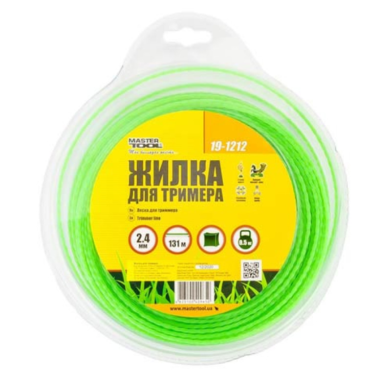 Ліска для тримера Ø2.4мм кручений квадрат 131м блістер MASTERTOOL – 19-1212