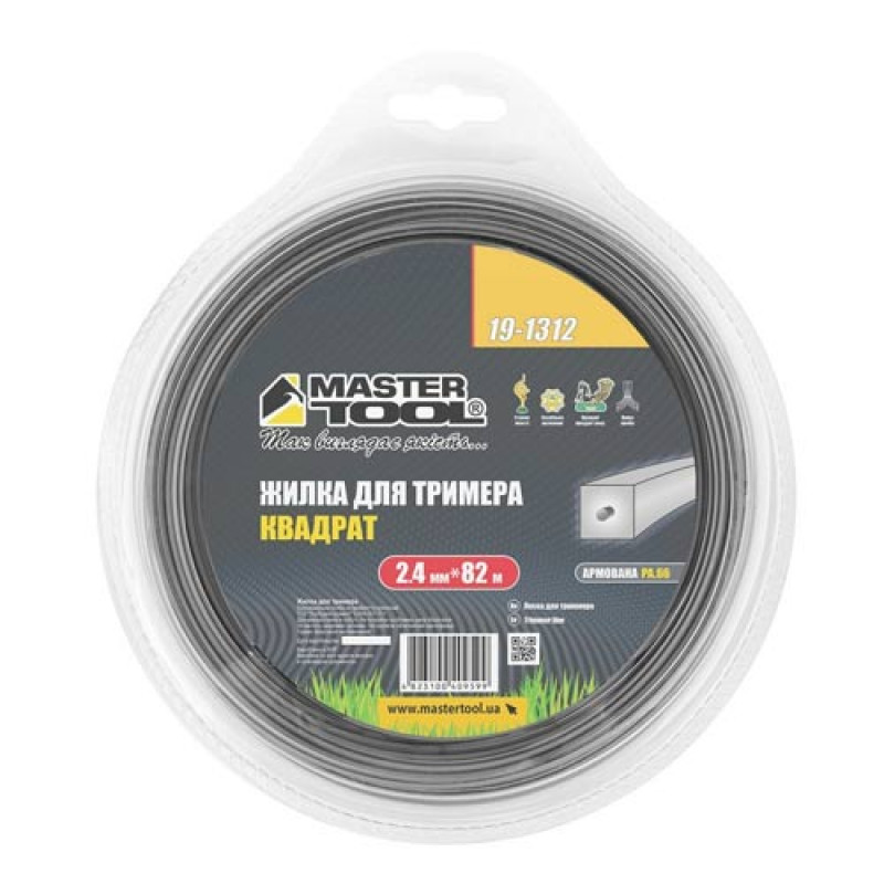 Ліска для тримера Ø2.4мм армований квадрат 82м блістер MASTERTOOL – 19-1312