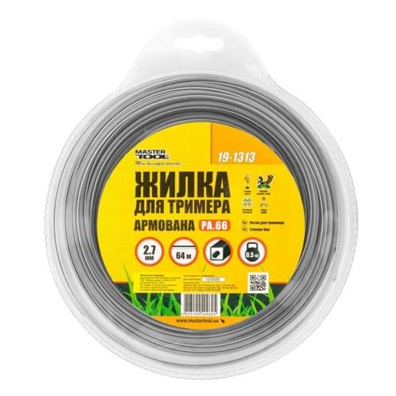 Ліска для тримера Ø3.0мм армований квадрат 52м блістер MASTERTOOL – 19-1314