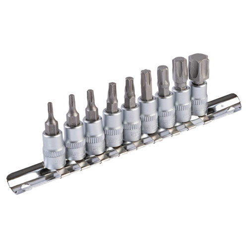 Набір торцевих головок 9 шт E-TORX 1/4" з насадками для викрутки CrV MASTERTOOL – 78-1400