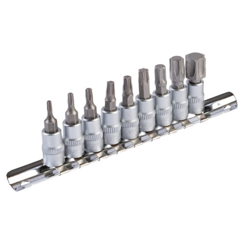 Набір торцевих головок 9 шт E-TORX 1/4" з насадками для викрутки CrV MASTERTOOL – 78-1400
