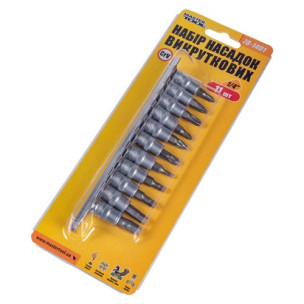 Набор торцевых головок 11 шт E-TORX 1/4" с отверточными насадками CrV MASTERTOOL – 78-1401