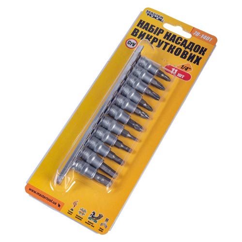 Набір торцевих головок 11 шт E-TORX 1/4" з насадками для викрутки CrV MASTERTOOL – 78-1401