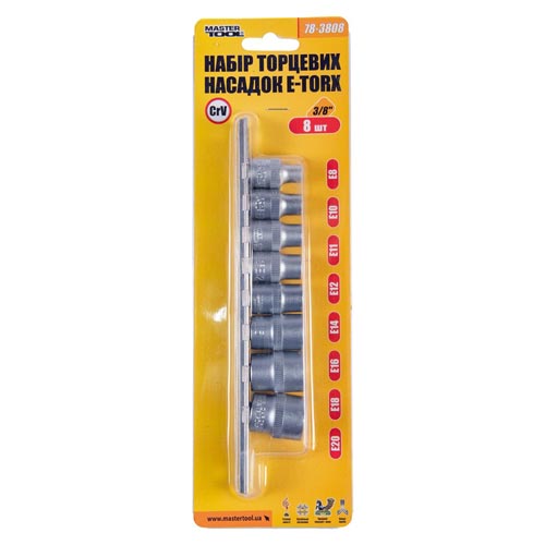 Набір торцевих головок 8шт E-TORX 3/8" E8-E20 CrV MASTERTOOL – 78-3808