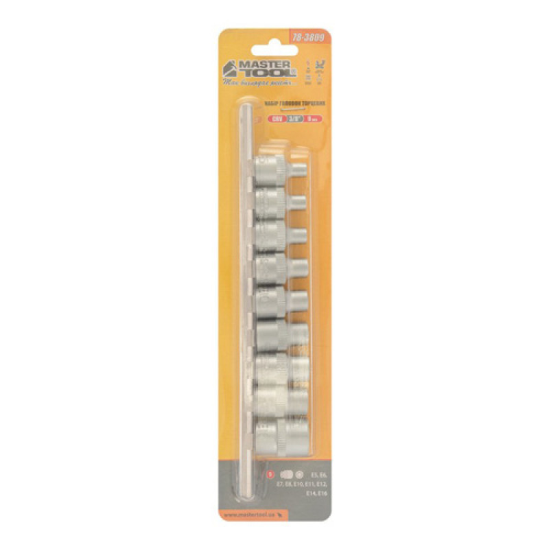 Набір торцевих головок 9шт E-TORX 3/8" E5-E16 CrV MASTERTOOL – 78-3809