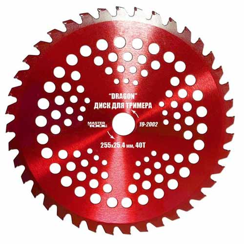 Диск для тримера Ø255×25.4мм 40Т із твердосплавними напайками MASTERTOOL DRAGON –19-2002