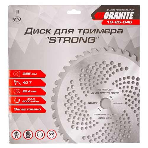 Диск для тримера Ø255×25.4мм 40Т із твердосплавними напайками GRANITE STRONG –19-25-040