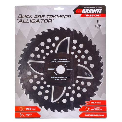 Диск для тримера Ø255×25.4мм 40Т із твердосплавними напайками GRANITE ALLIGATOR –19-25-041