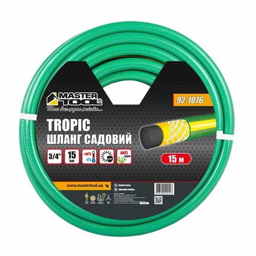 Шланг для поливу ¾" армований 15м тришаровий MASTERTOOL TROPIC – 92-1076