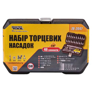 Набор насадок торцевых и биты 1/4" 46шт CrV MASTERTOOL