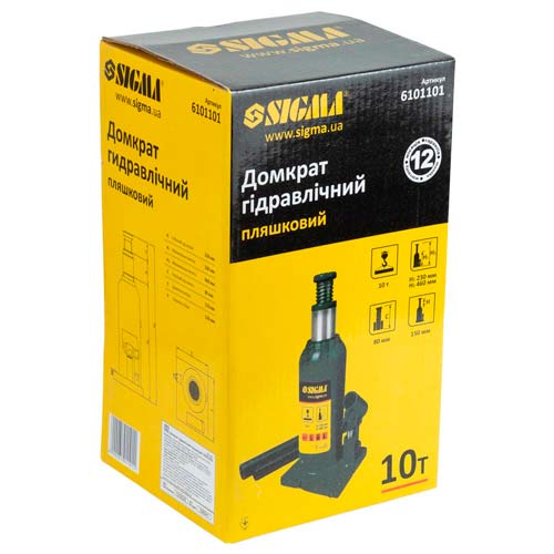 Домкрат гидравлический бутылочный 10т SIGMA – 6101101