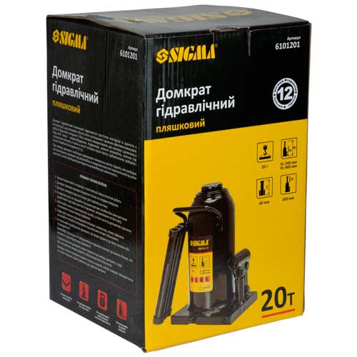Домкрат гидравлический бутылочный 20т SIGMA – 6101201