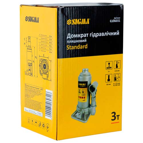 Домкрат гідравлічний пляшковий 3т SIGMA Standard – 6106031