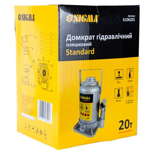 Домкрат гідравлічний пляшковий 20т SIGMA Standard – 6106201